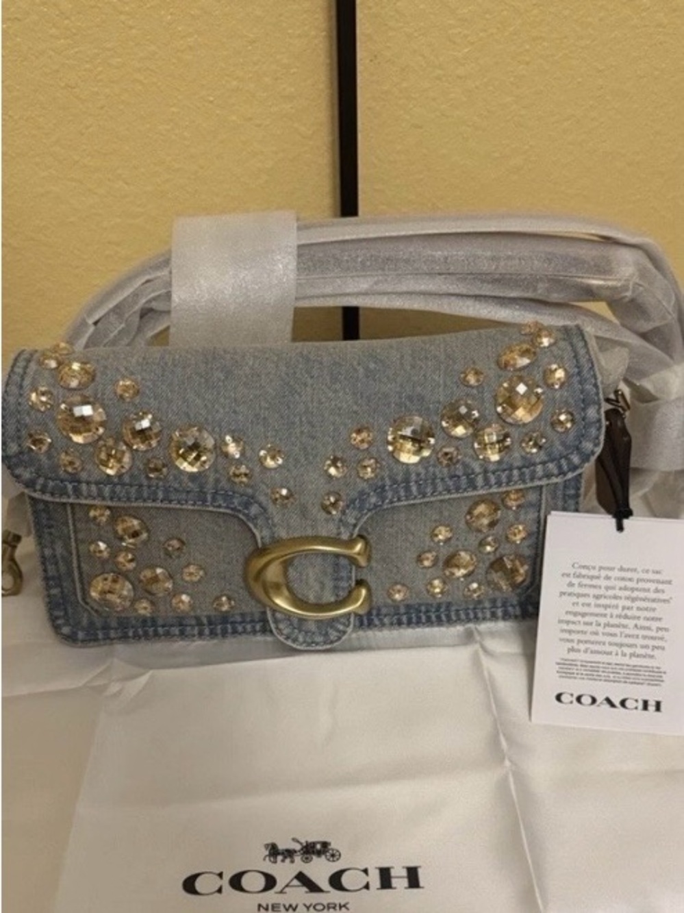 Coach Denim Crystal-Embellished Tabby 26 Bag in Light Blue - Picture 2 of 9